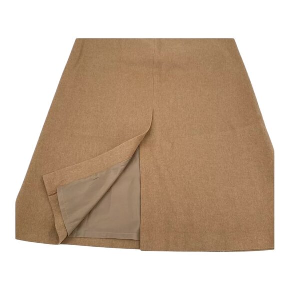 VTG. Talbots 12p Camel Hair A-Line Maxi Skirt Leather Trim 90s Brown - Picture 4 of 7